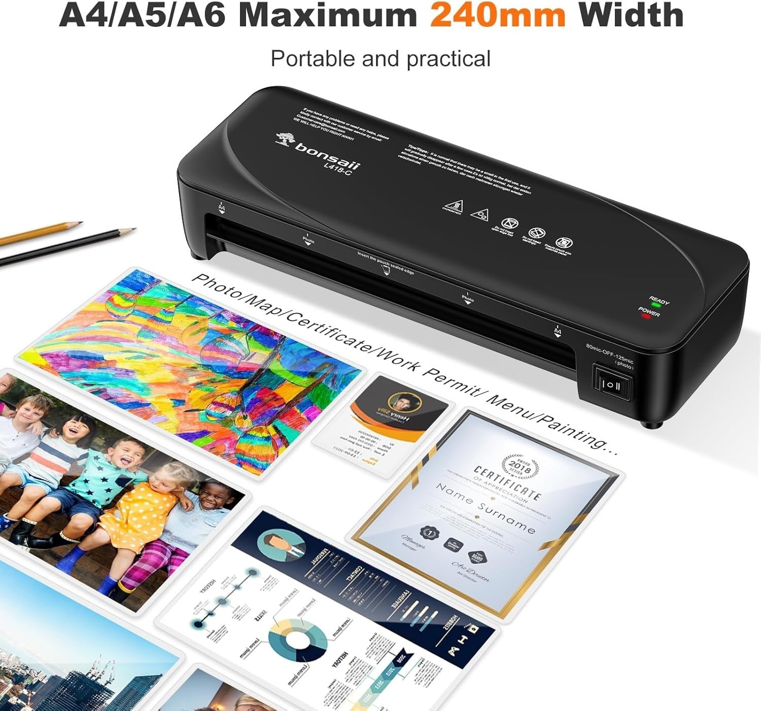 A4 Laminator Machine Never Jam Dual Heat Fast 230mm + Pouches