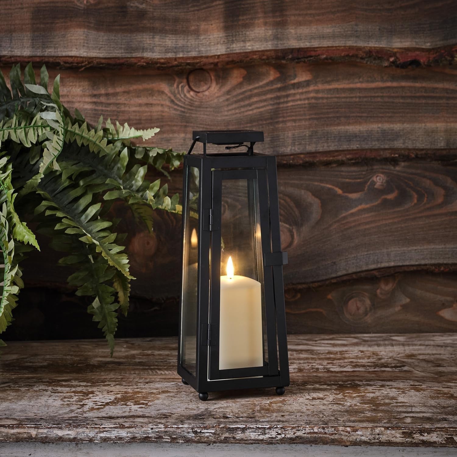 2 Pack Solar Candle Lanterns Outdoor Waterproof Black