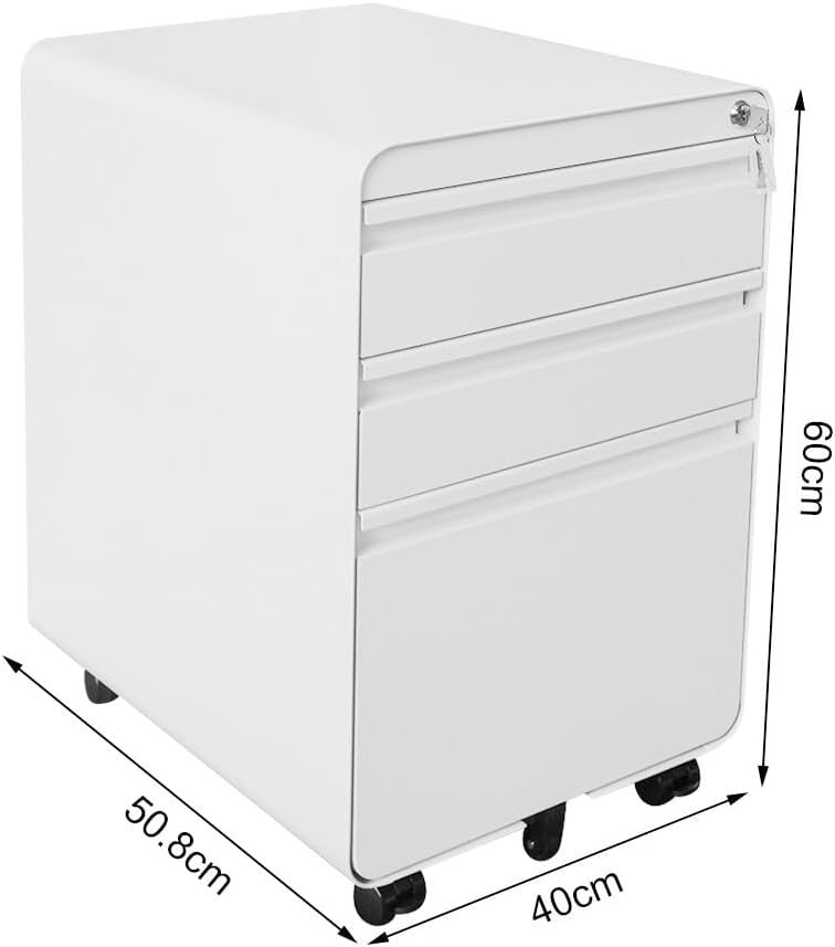 Metal Rolling File Cabinet 3 Drawer Mobile Printer Stand Storage Unit