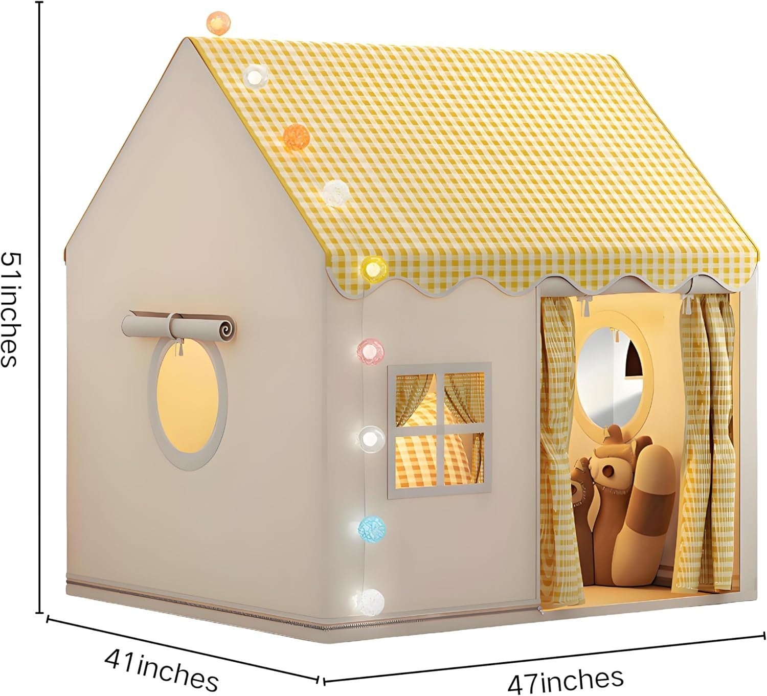 Yellow Kids Play Tent with Star Lights Indoor Outdoor Washable Teepee