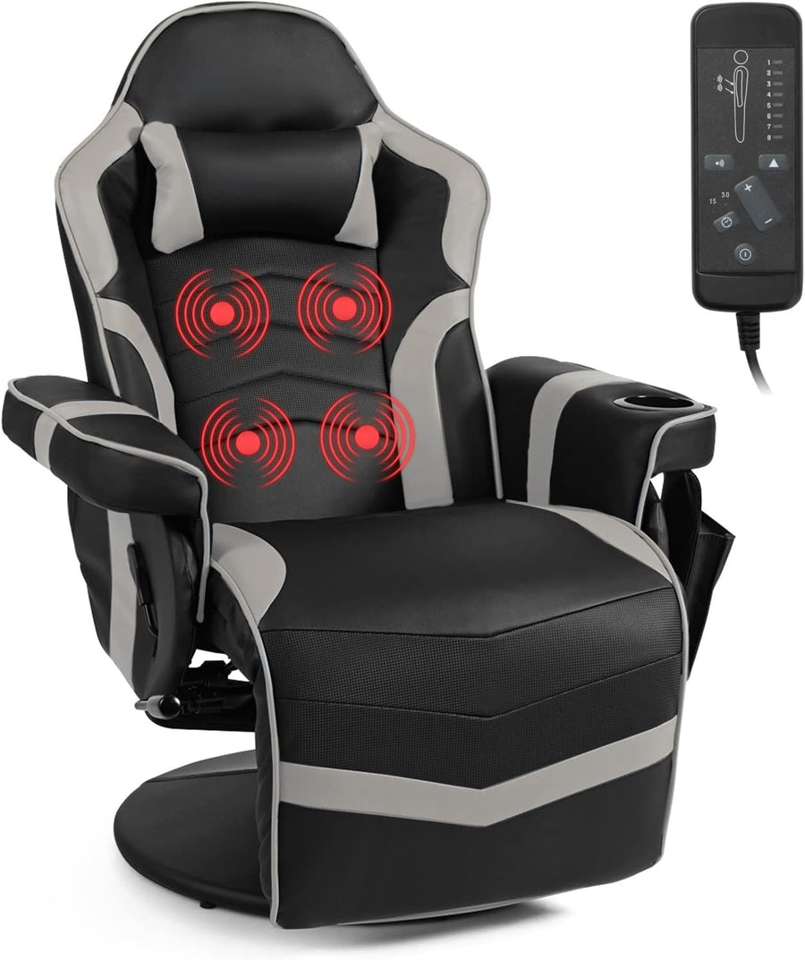Massage Gaming Chair Recliner Footrest Cup Holder PU Leather