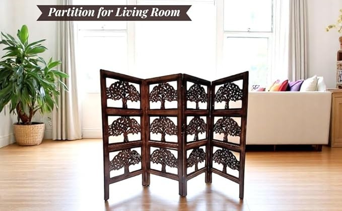 Carved Wood 4 Panel Folding Room Divider – Privacy Screen for Home & Office