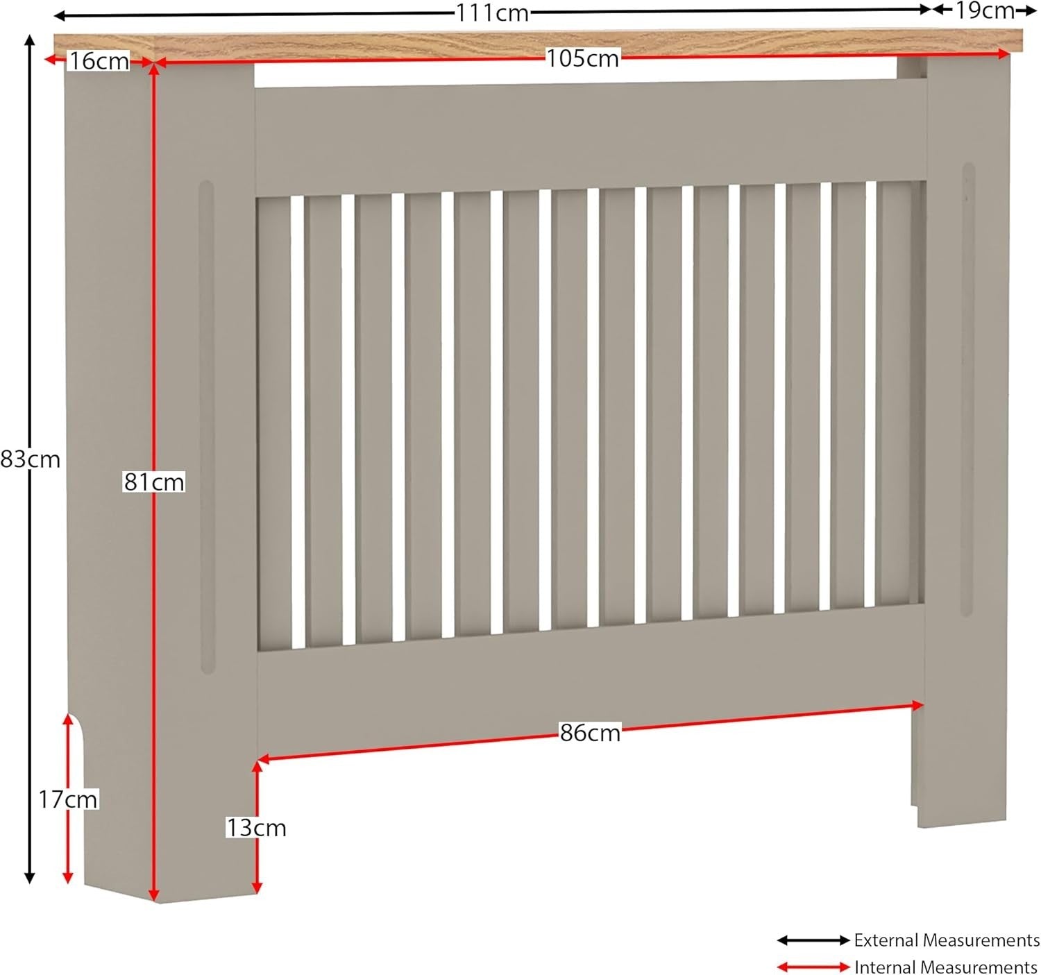 Medium Olive Grey Radiator Cover Cabinet MDF Slatted Grill with Wood Top Shelf