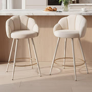 Beige Velvet Bar Stools Set of 2 Modern Kitchen Counter Breakfast Chairs