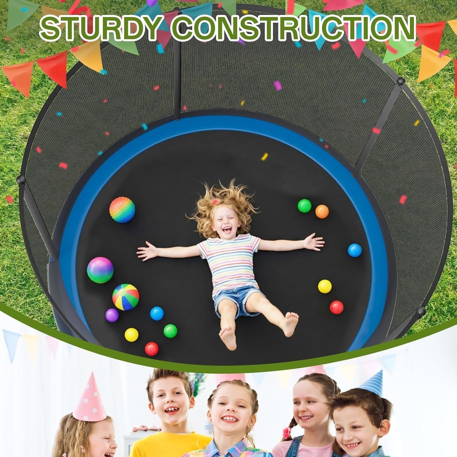 6FT Outdoor Garden Trampoline Safety Enclosure Net Kids Adults Blue