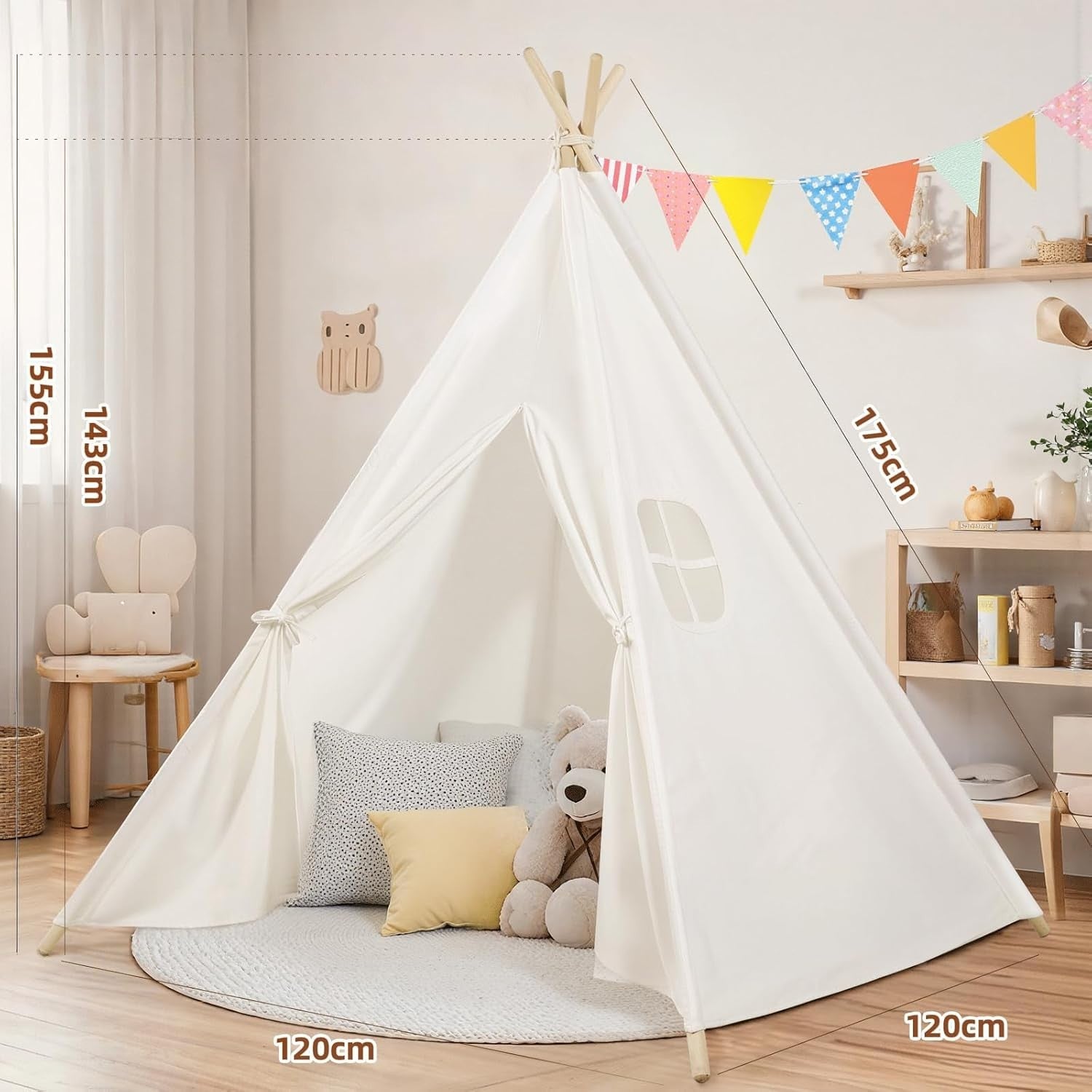 Large Cotton Kids Teepee Tent Indoor Outdoor Foldable Playhouse