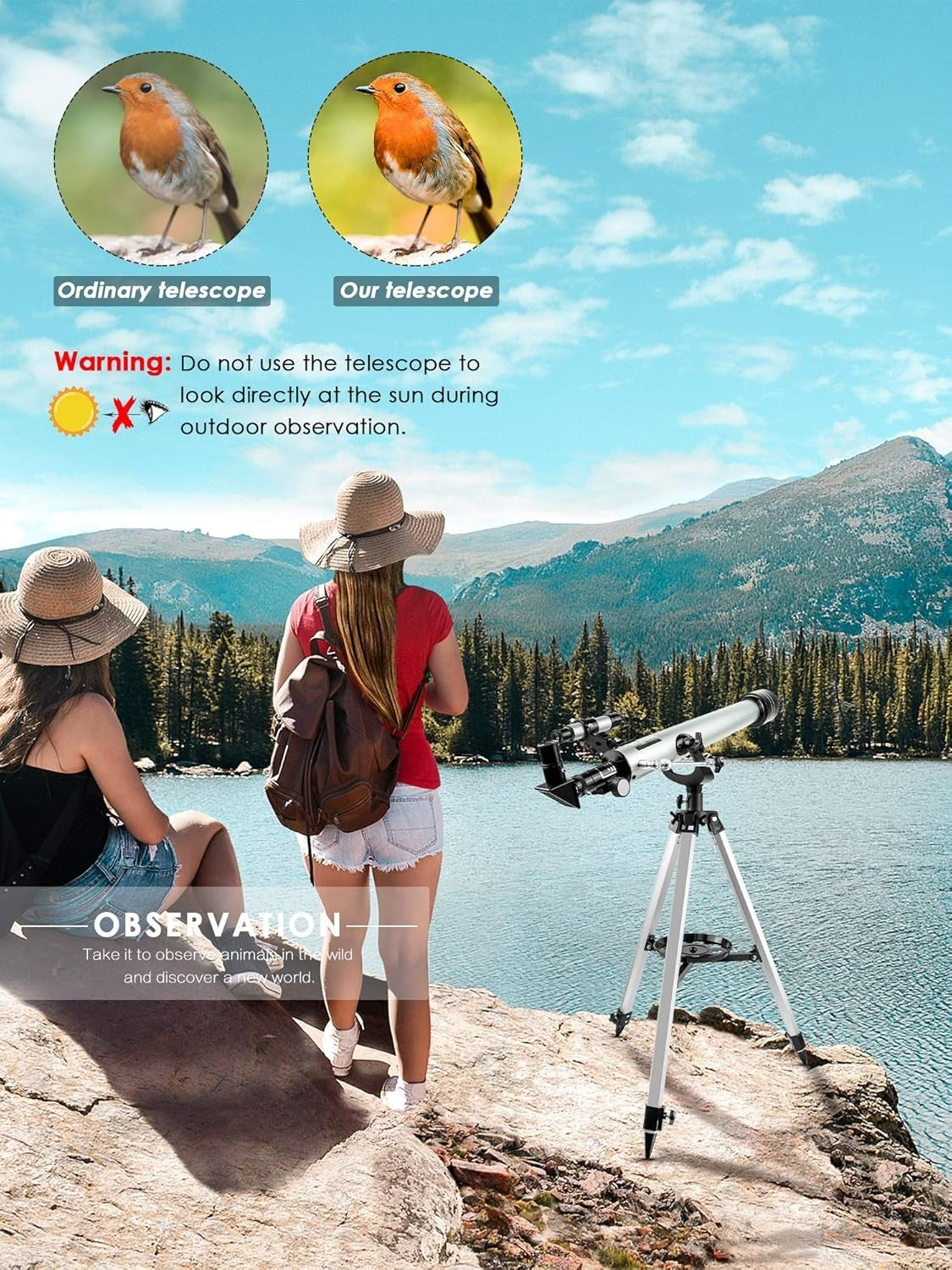 60mm Refractor Telescope for Kids Beginners 525X with Tripod
