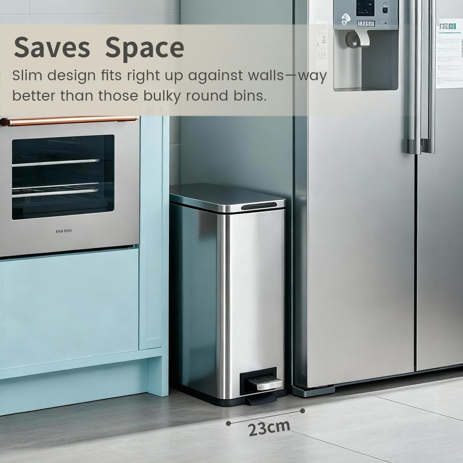 30L Slim Stainless Steel Pedal Bin Soft Close Kitchen Silver
