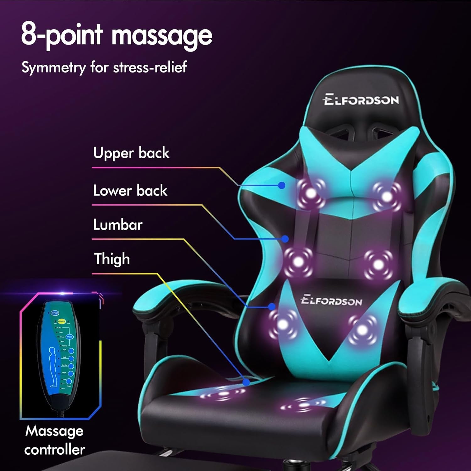 Massage Gaming Chair Recliner w/ Footrest 150° High Back PU