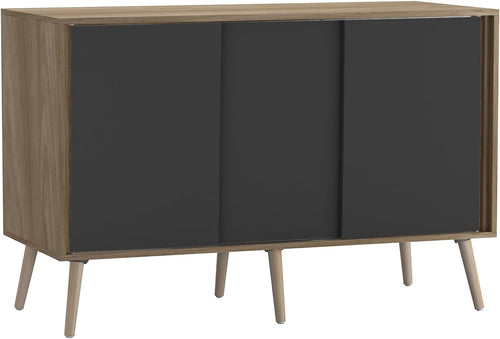 Oak Sideboard Cabinet 3 Door Sliding Storage Unit Black Doors Beech Legs