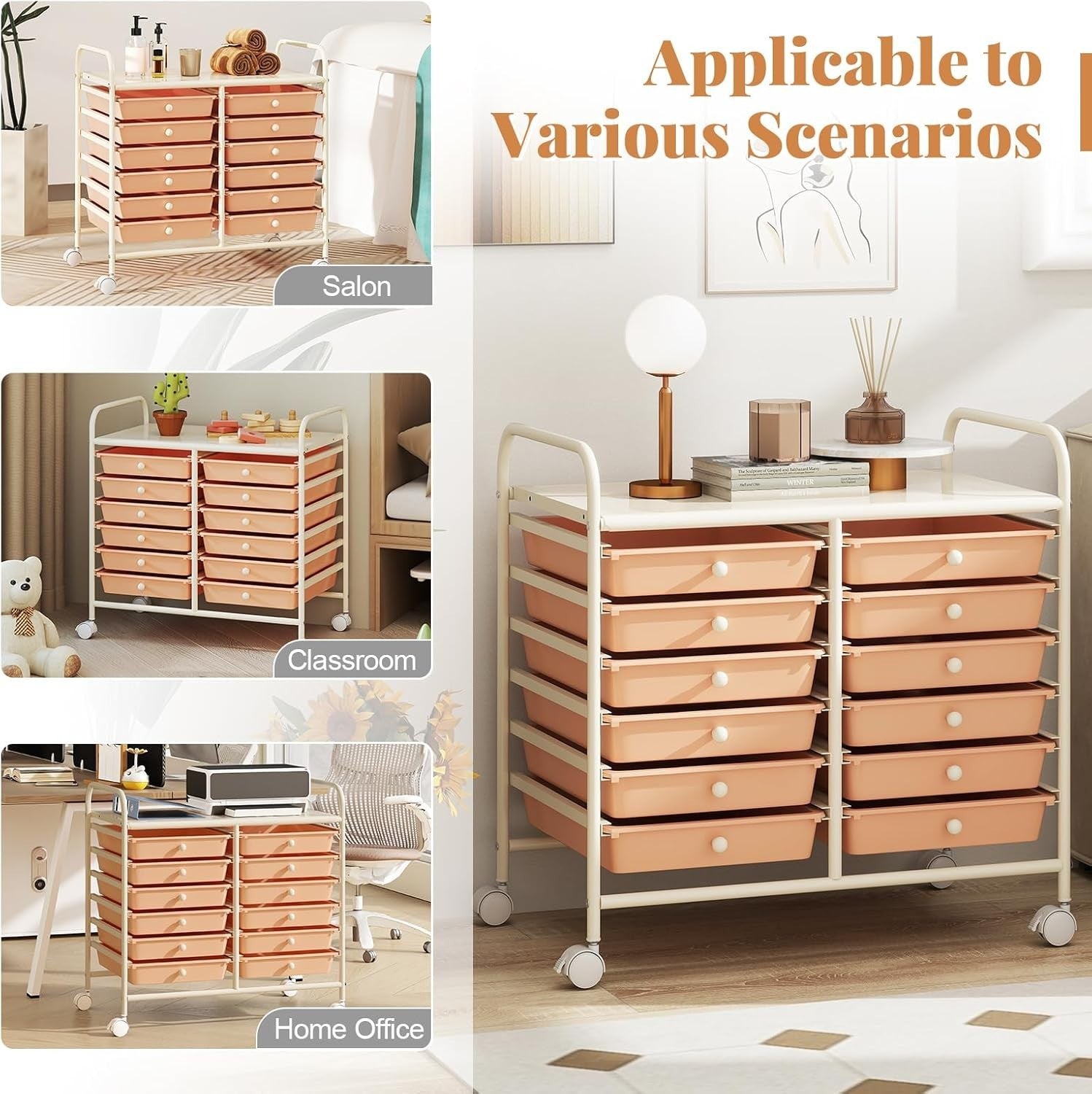 12 Drawer Rolling Storage Cart Utility Trolley Organizer Lockable Wheels