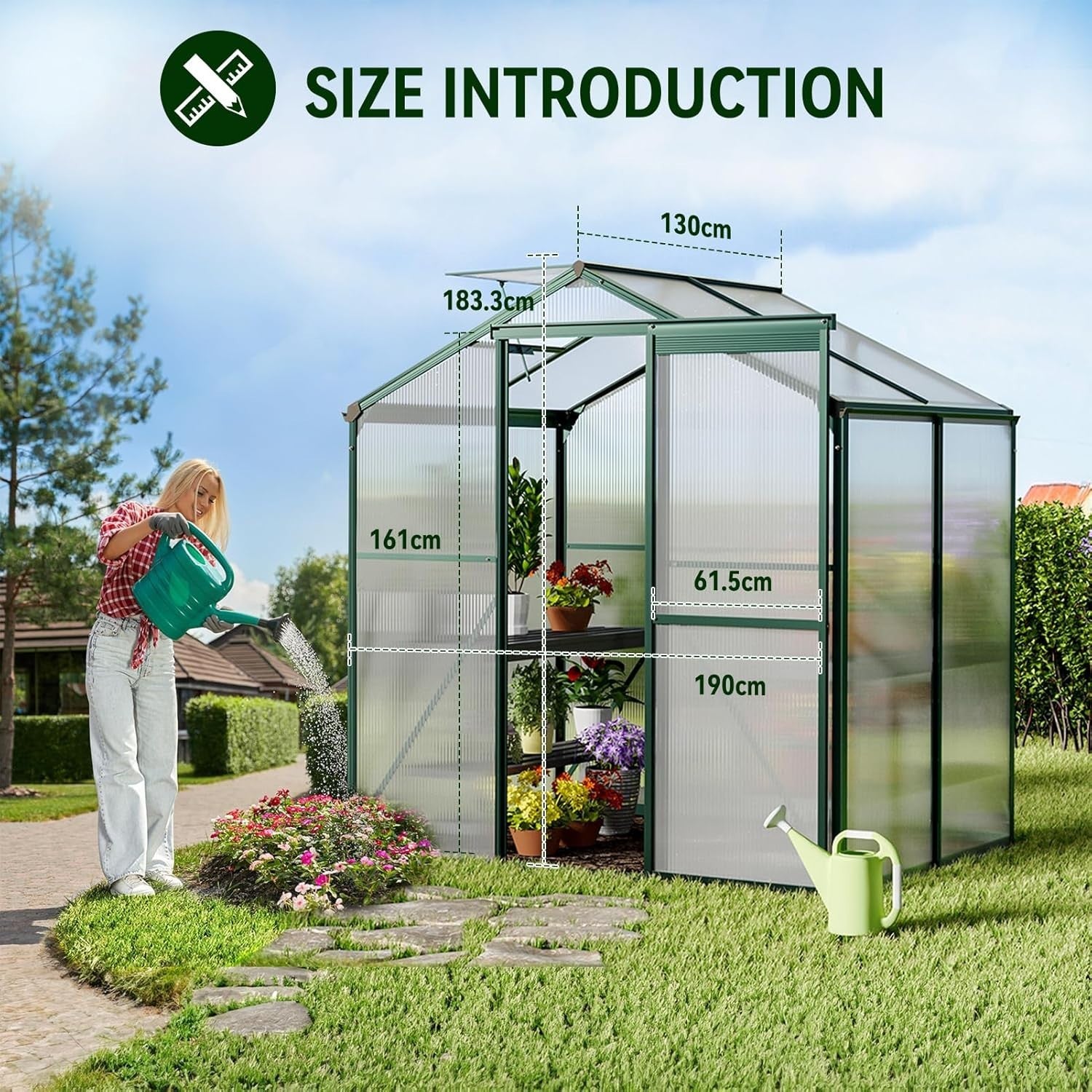 4x6FT Polycarbonate Walk-In Greenhouse | Large Metal Frame Garden Growhouse