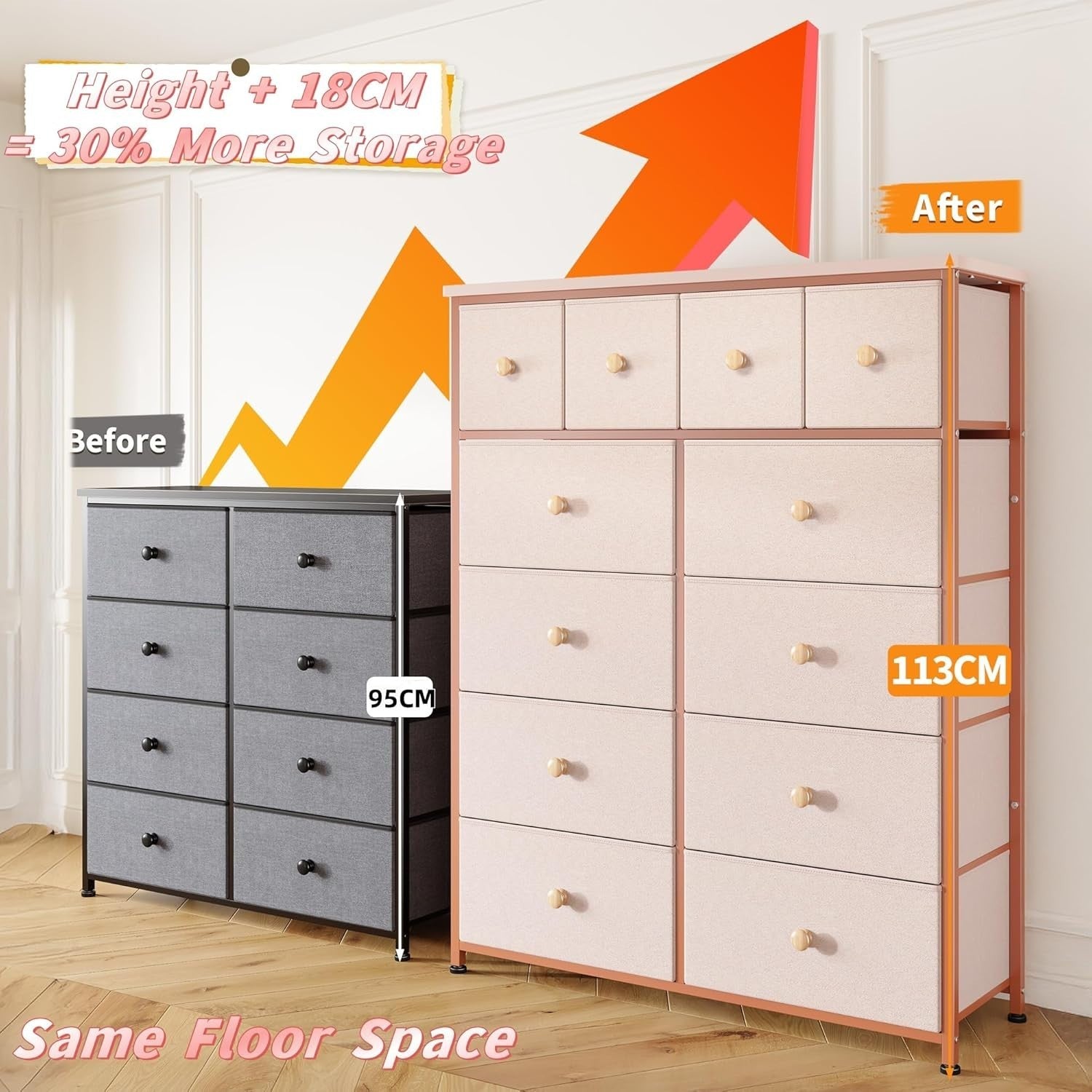 Pink 12 Drawer Tall Chest of Drawers Storage Unit for Bedroom Nursery