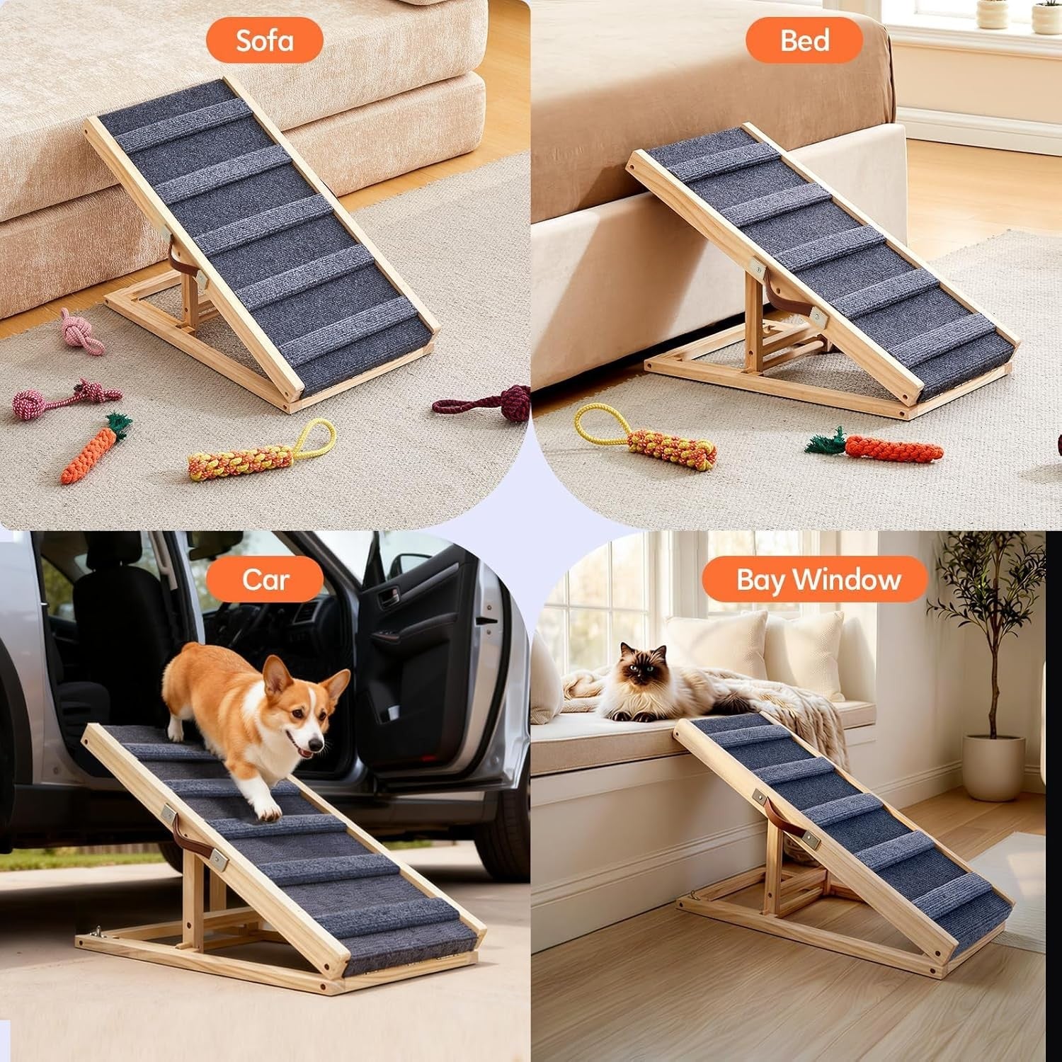 Adjustable Folding Wooden Dog Ramp & Pet Steps – Non‑Slip Safe Access