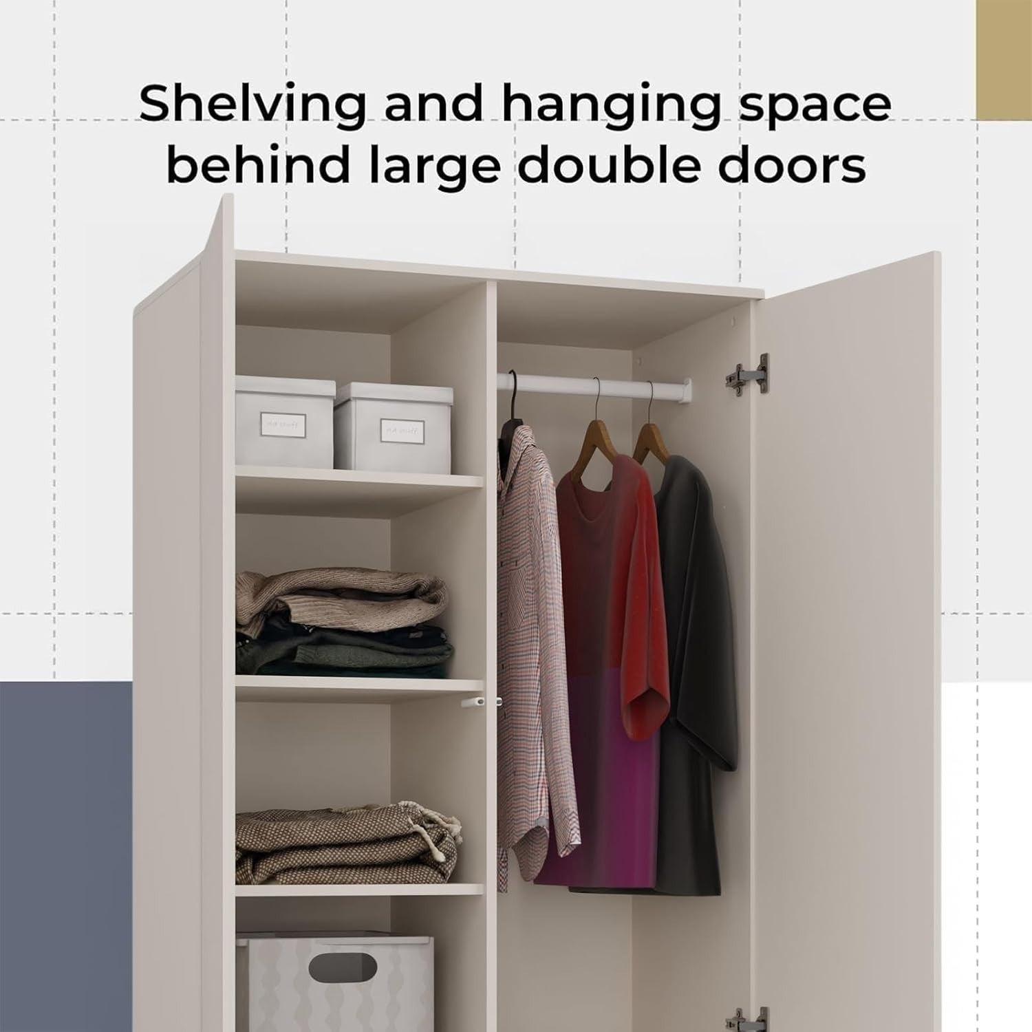 Modern Double Wardrobe with Drawers Shelves Rail Cupboard 2 Door