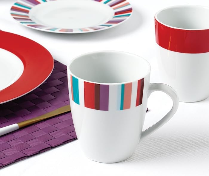 24 Piece Porcelain Dinner Set Plates Bowls Mugs Colourful Dishwasher Safe