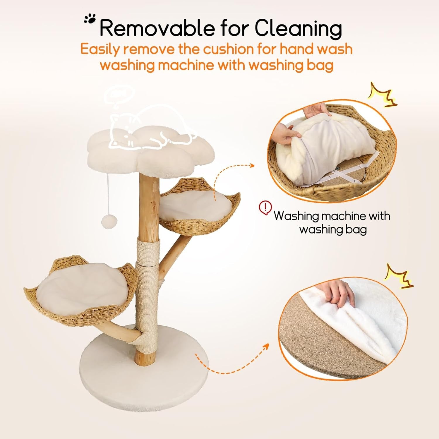 Wooden Cat Climbing Tree Plush Perches Sisal Scratch Posts Indoor Tower