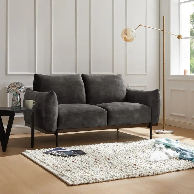 2 Seater Sofa Steel Grey Velvet | Modern Compact Couch with Metal Legs
