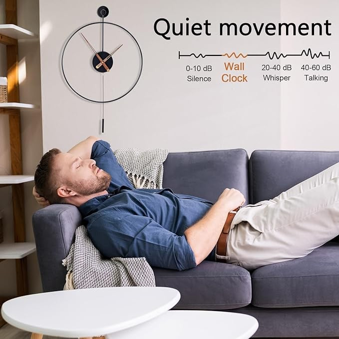 Modern 50cm Silent Pendulum Wall Clock Metal Minimalist Round Home Decor