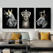 Lion & Lioness Canvas Wall Art Set 3 Black White 40x60cm