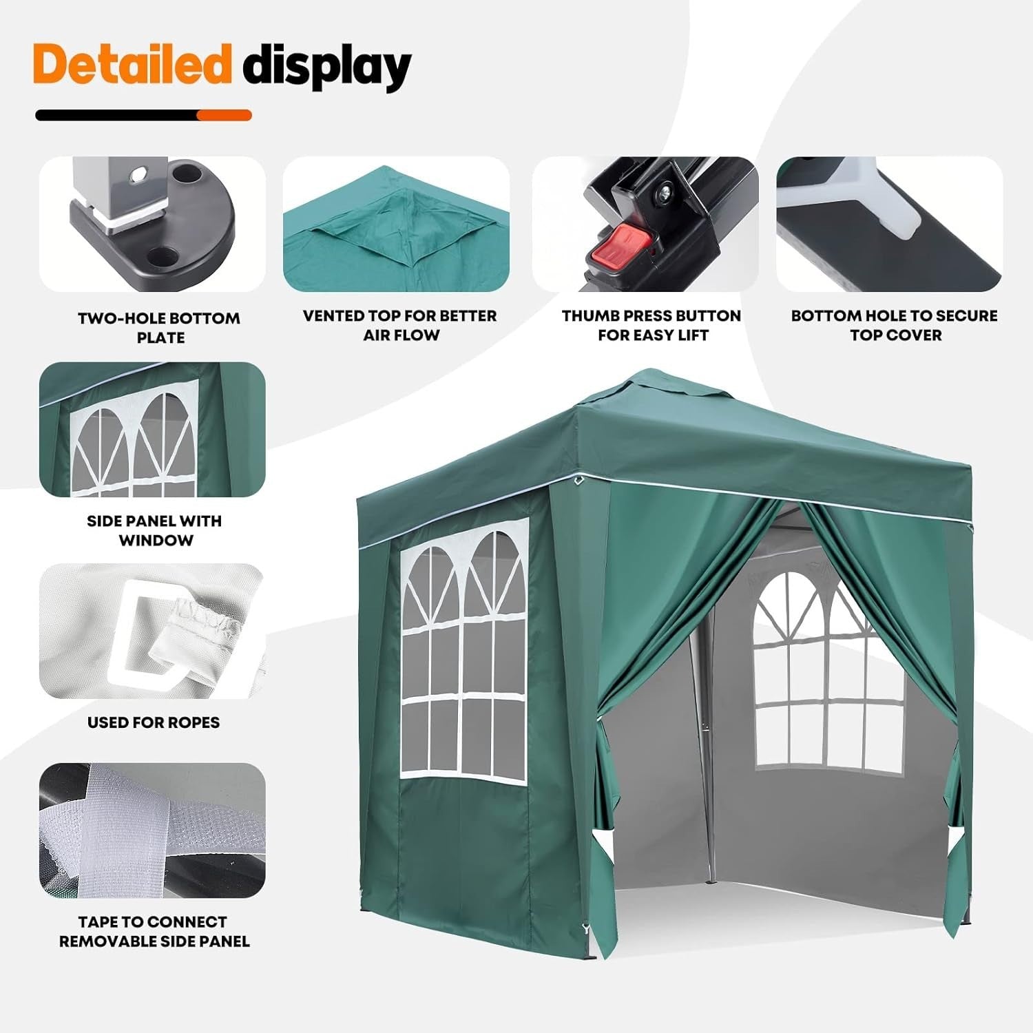 2x2M Green Pop Up Gazebo With Removable Sides Waterproof Outdoor Tent