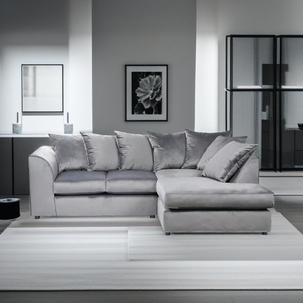 Grey RHS Corner Sofa Plush Velvet 3+2 Seater Set – Comfy, Washable, Modern