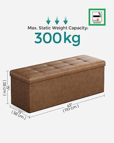 SONGMICS MAZIE Storage Ottoman Bench – 110cm Folding Footrest & End-of-Bed Seat