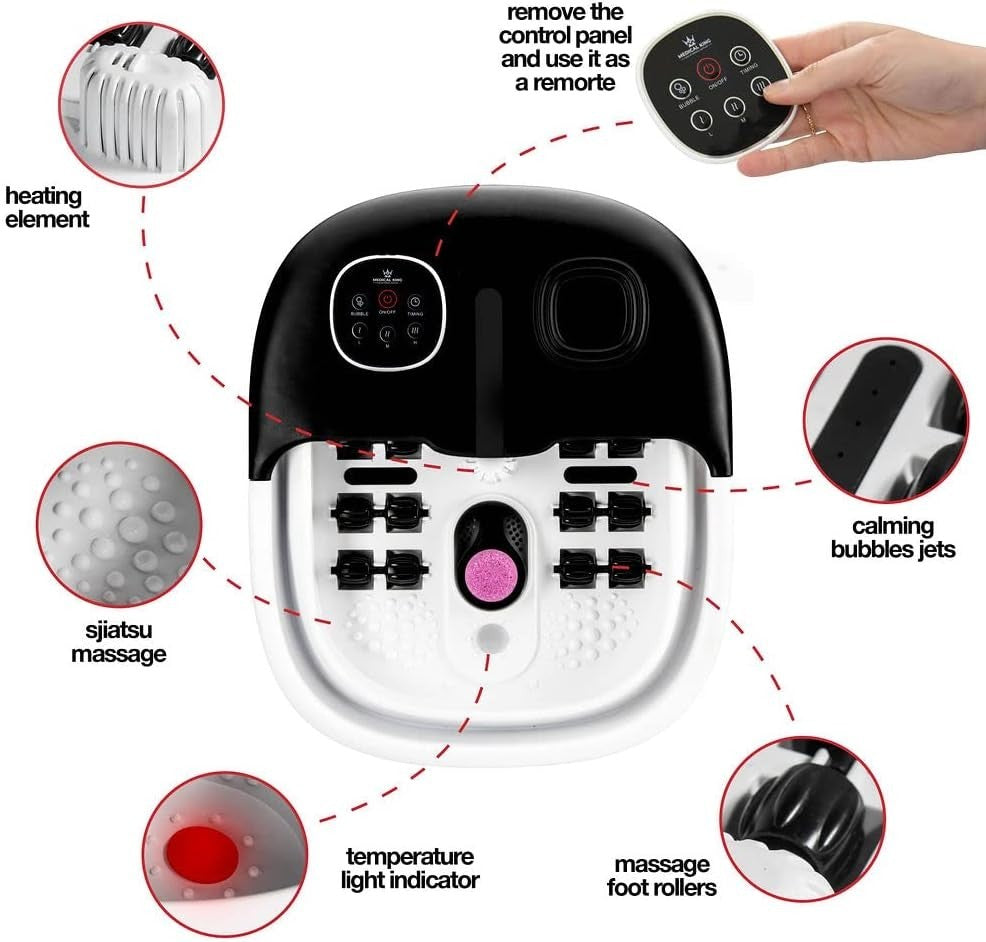 Heated Foot Spa Massager with Bubbles Vibration Remote 5-in-1 Relax