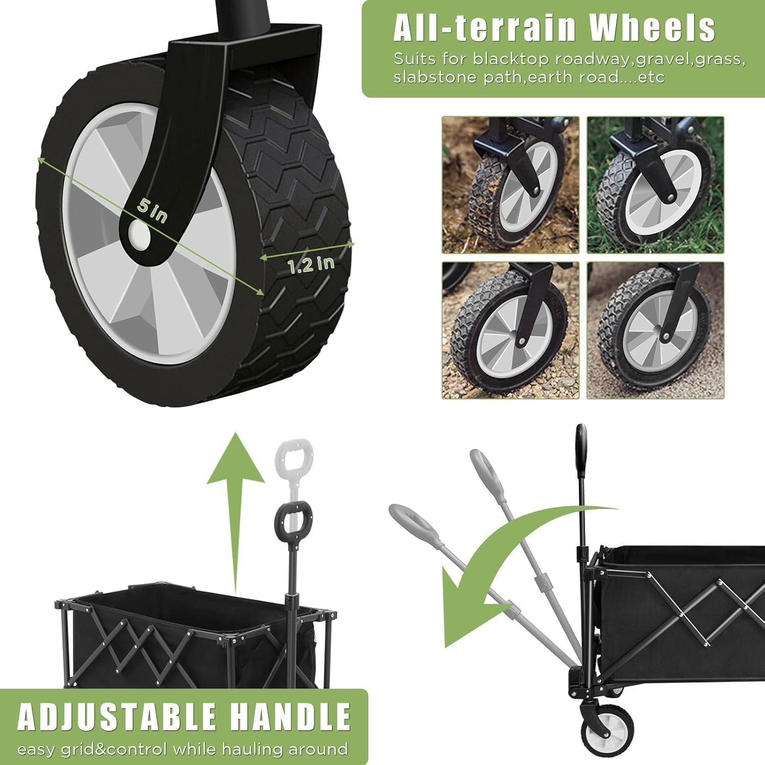 Black Heavy Duty Camping Wagon 100L Folding All-Terrain Garden Trolley + Cover