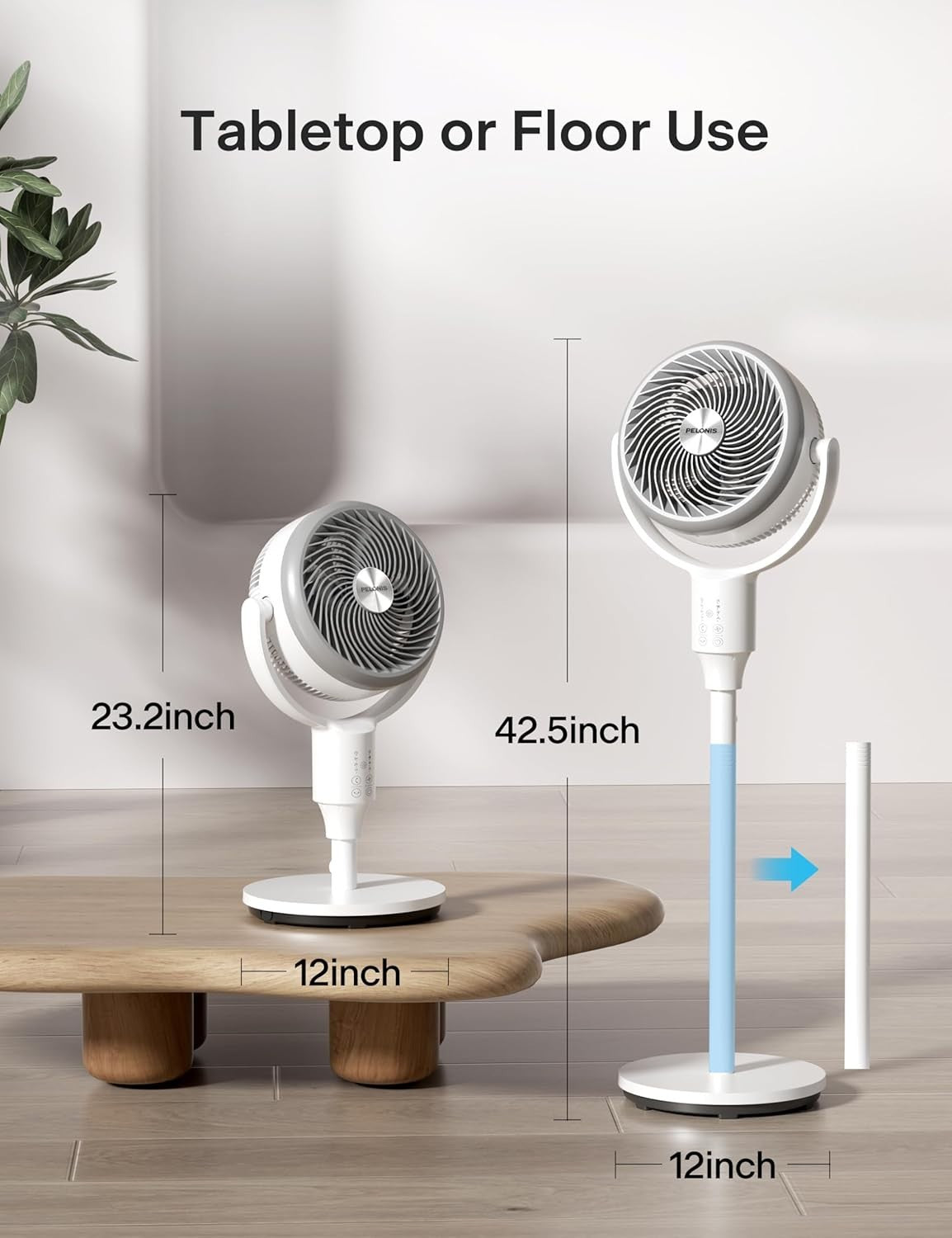 Adjustable Standing Fan White – 3-Speed Quiet Oscillating Air Circulator Remote
