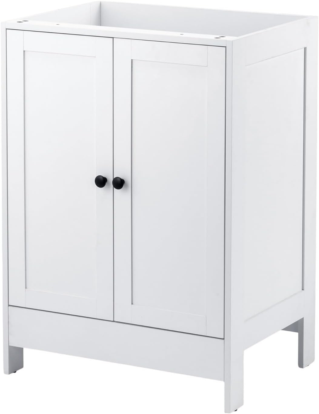 White Under Sink Bathroom Cabinet | 61x45x85cm Wooden Storage Unit 2 Doors