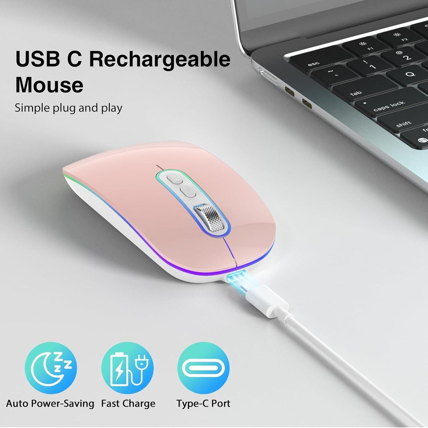Rechargeable Wireless Mouse Bluetooth 5.1 2.4G Silent Slim LED Ergonomic