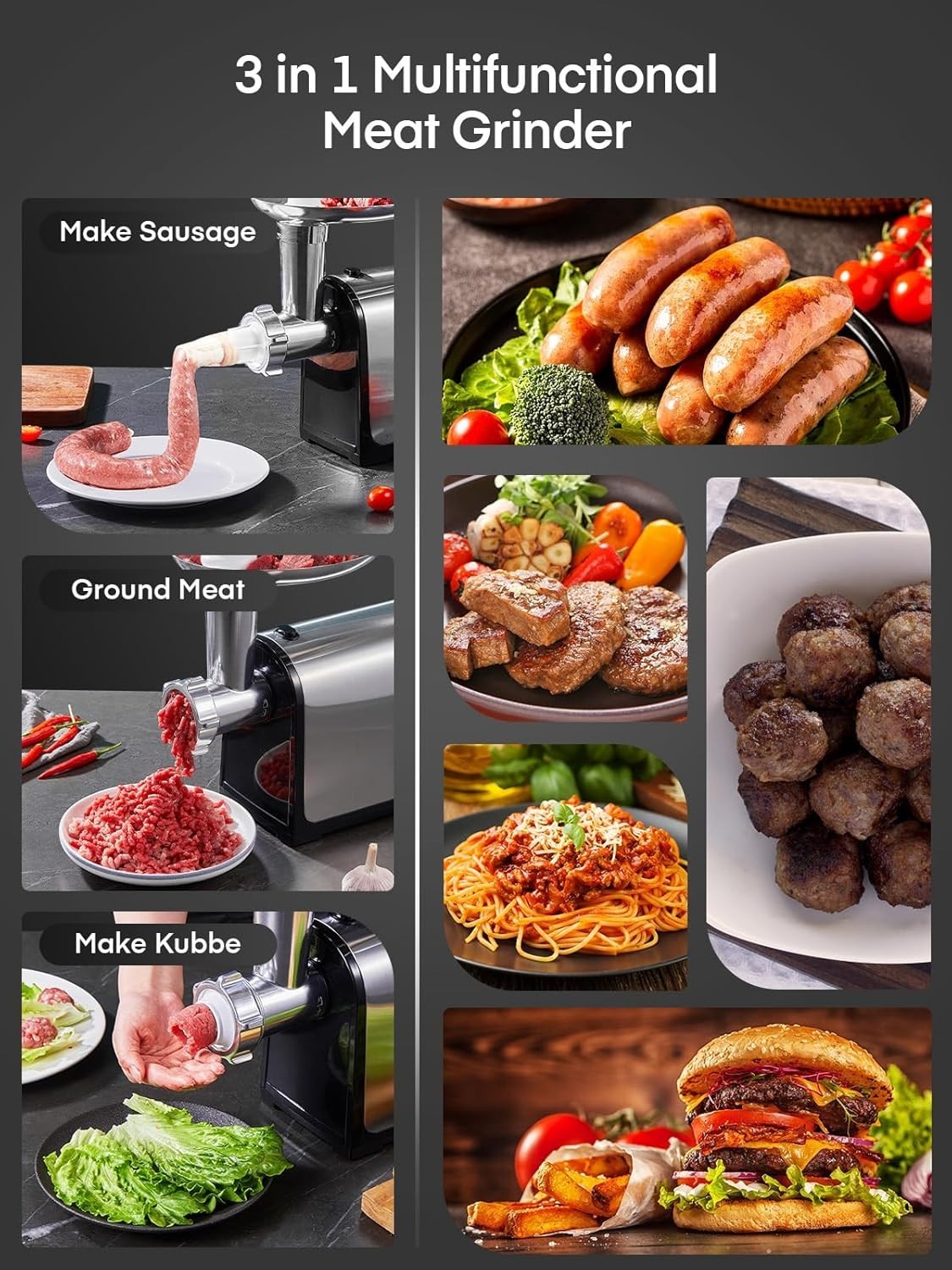 3000W Electric Meat Grinder Sausage Stuffer Mincer Kubbe Maker Kit