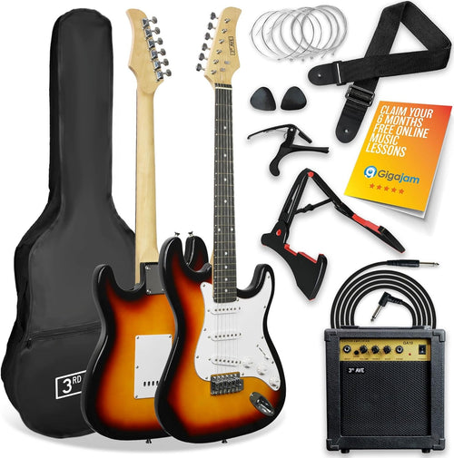Full Size 4/4 Electric Guitar Kit with Amp Stand & Bag Sunburst