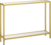 Slim 2-Tier Gold Console Table 100x22x80cm Tempered Glass Shelf