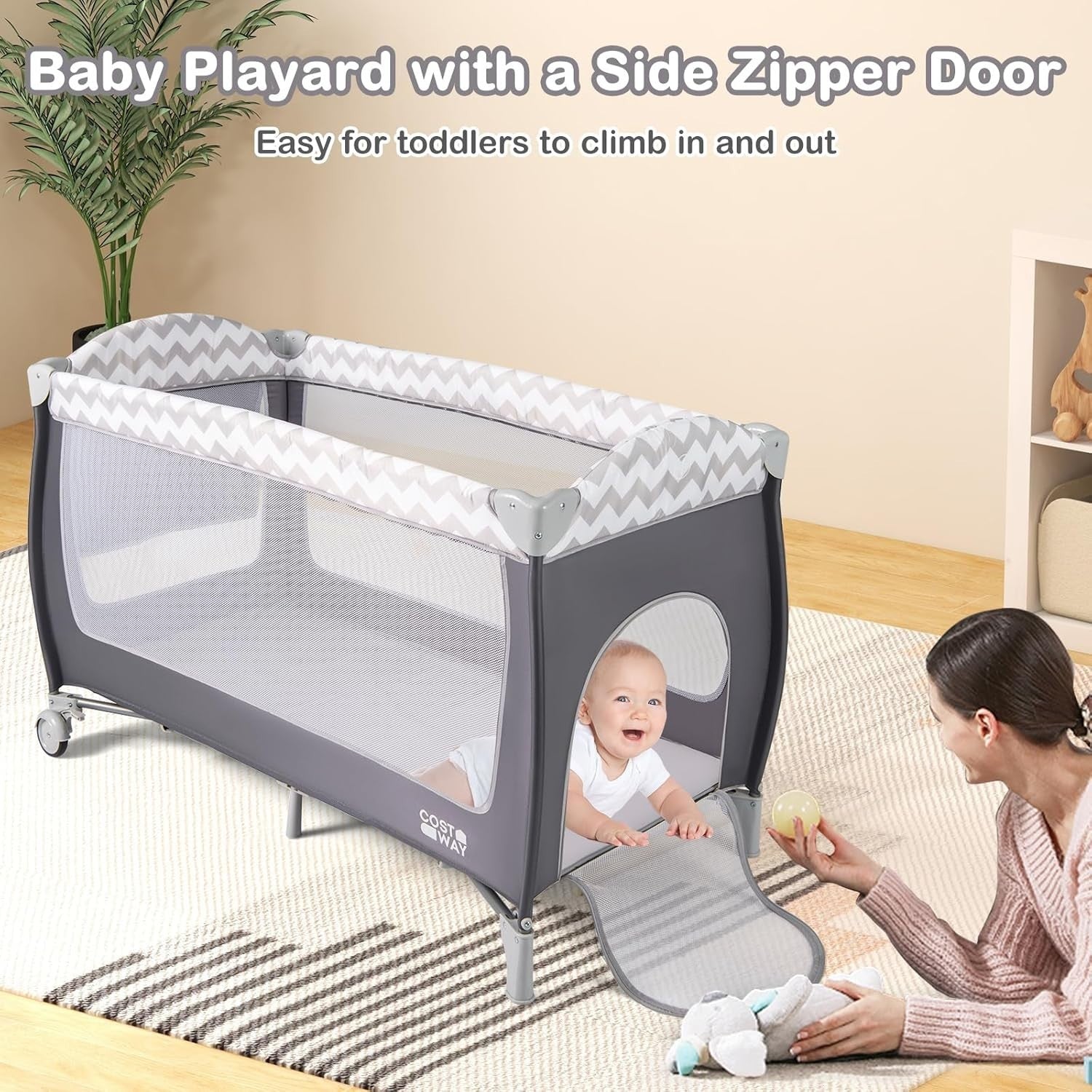 4in1 Travel Cot Baby Bedside Foldable Crib Bassinet Portable Playard Grey