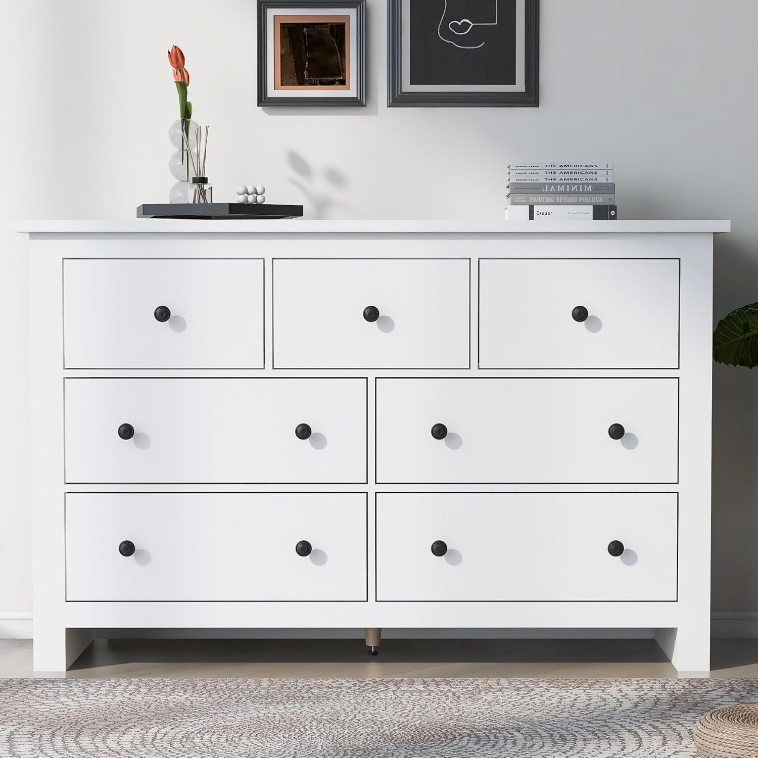 White 7 Drawer Sideboard Storage Cabinet - Spacious, Modern, Kitchen & Hallway