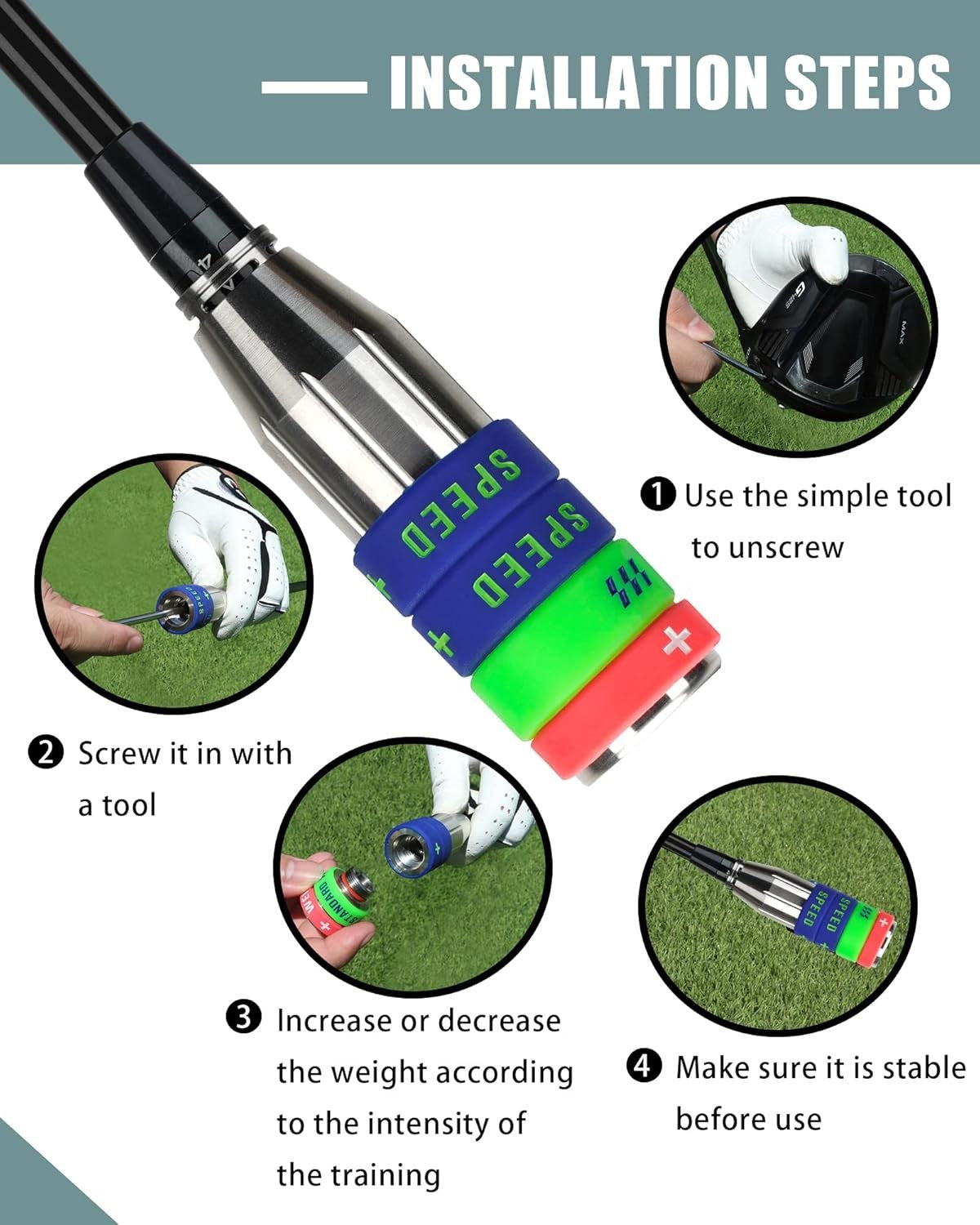 Golf Swing Speed Trainer Adjustable 3 Weight Tempo Training Aid