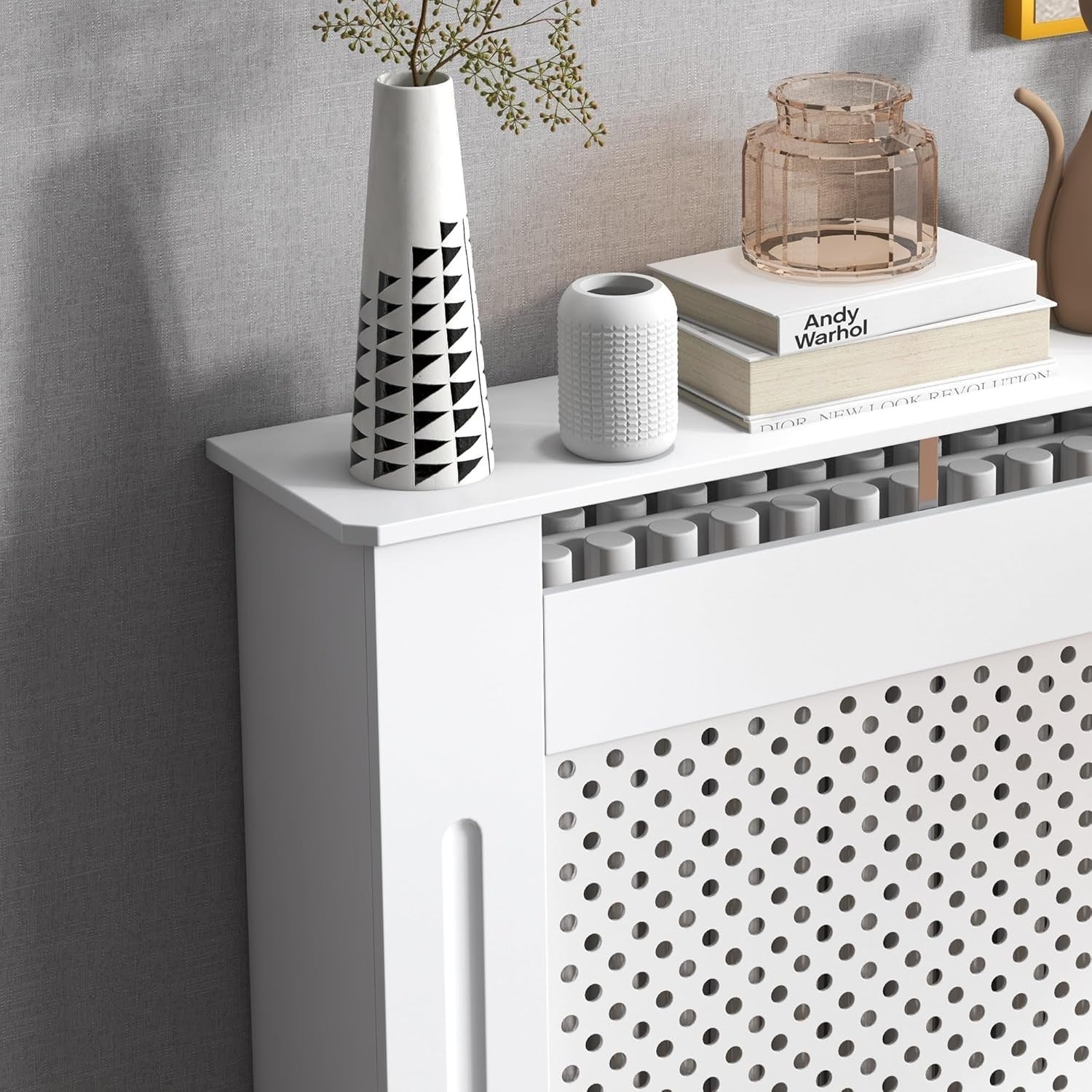 White Radiator Cover Small Modern Wood Cabinet Grill Design 78x19x82cm