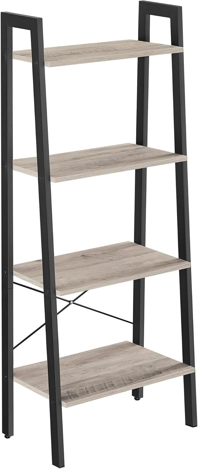 4-Tier Industrial Ladder Shelf Storage Rack Adjustable Steel Frame Bookshelf