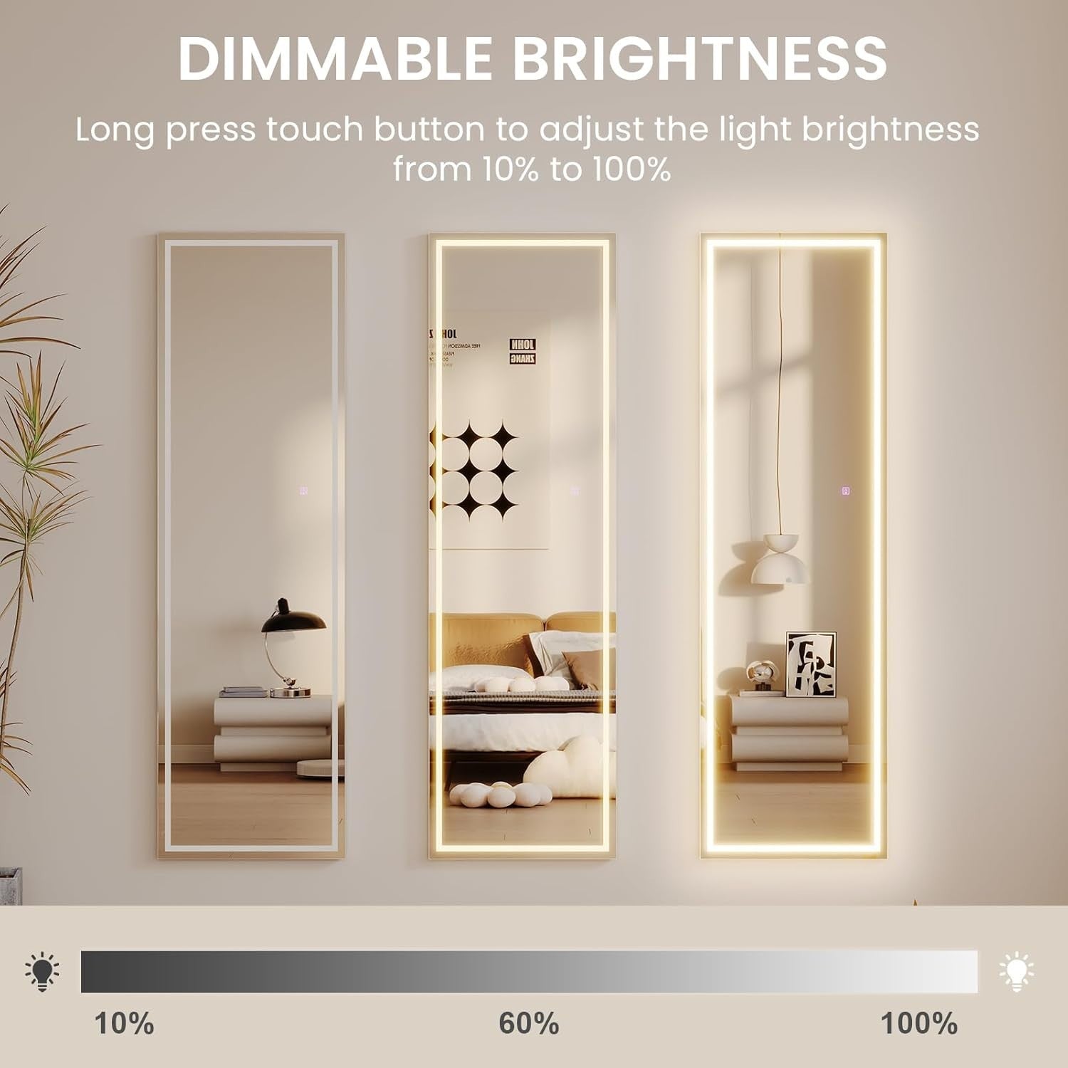 LED Full Length Mirror 140x40cm Wall Leaner with 3-Colour Touch Lights