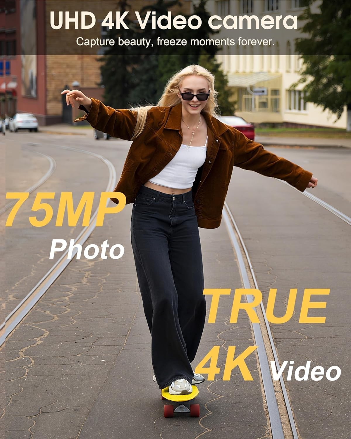 4K 75MP Digital Camera WiFi Flip Screen Vlogging Camera 32GB Bundle