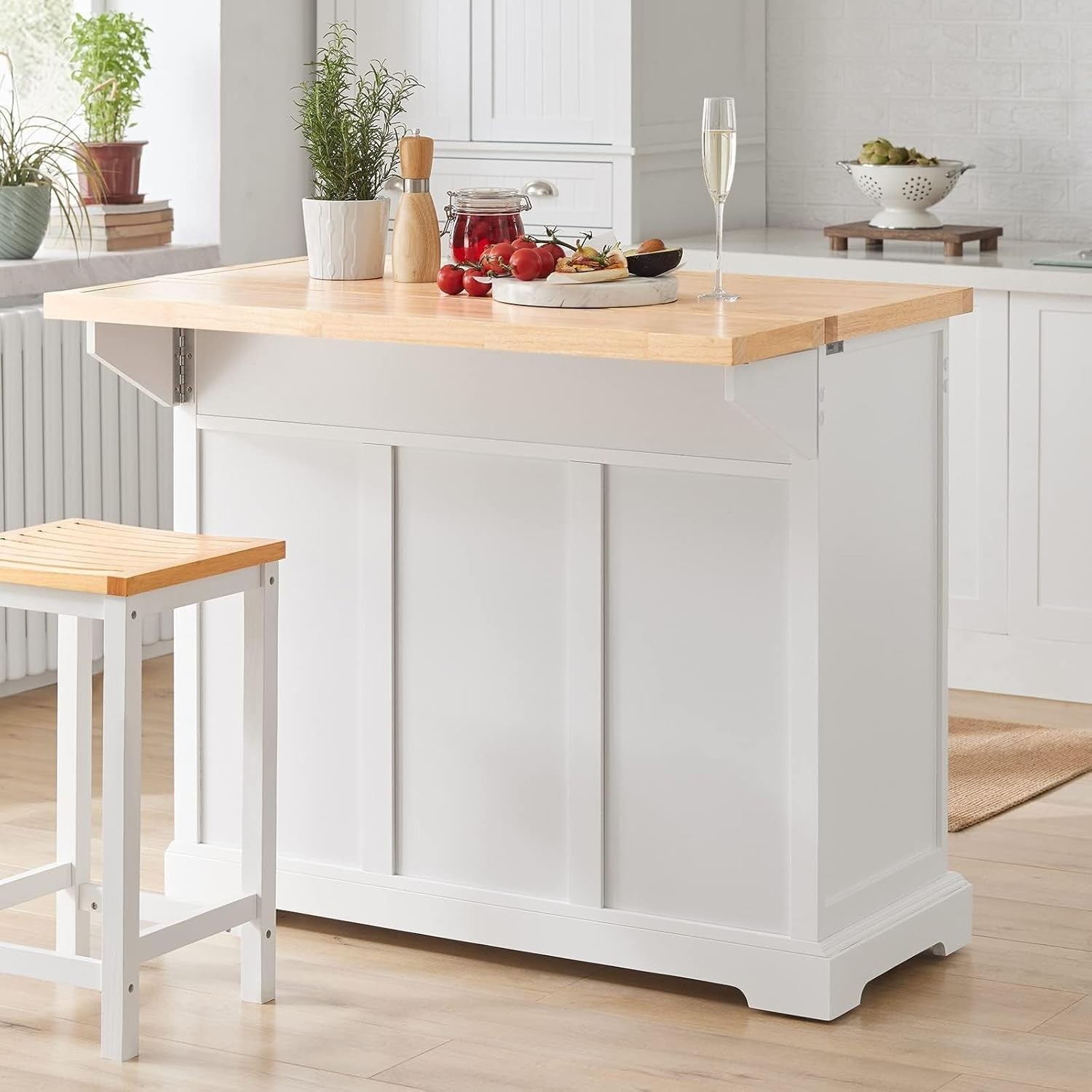 Rolling Kitchen Island Cart with Extendable Worktop, Drawers & Adjustable Shelve