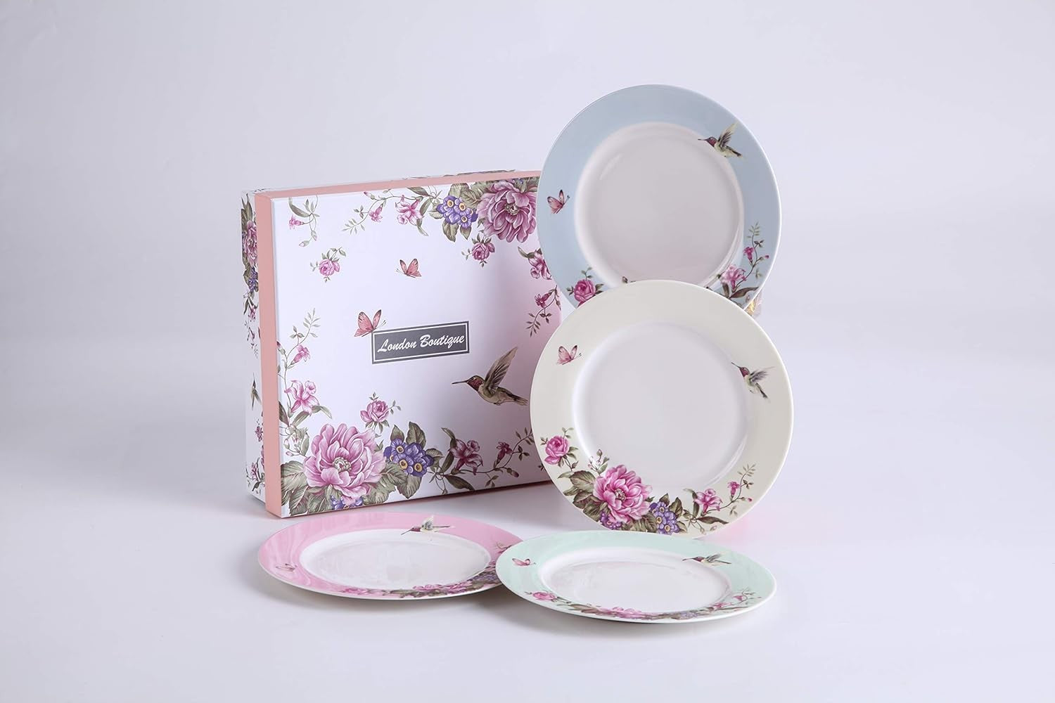 Vintage Floral Dessert Plates Set of 4 7in Shabby Chic Tea Cake Plates