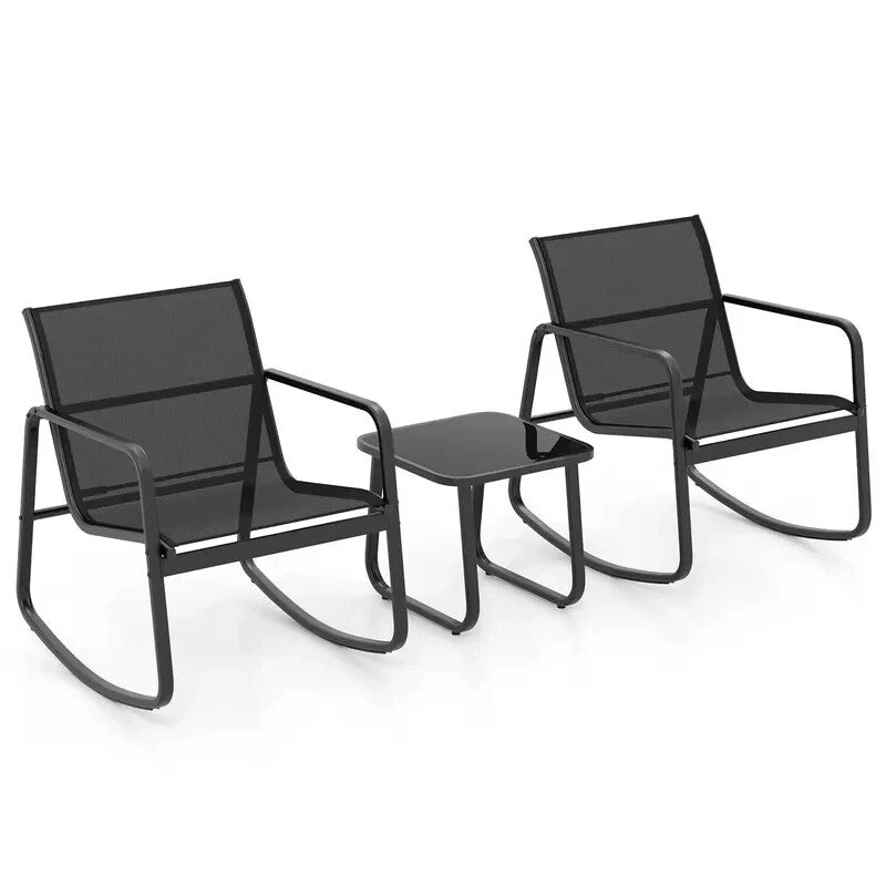 3PC Metal Patio Rocking Chair & Table Set Outdoor Garden Balcony Bistro