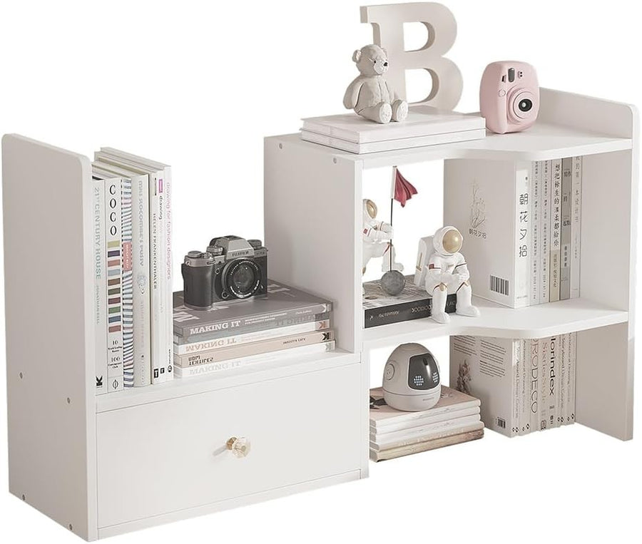 Expandable Desktop Bookshelf Adjustable Desk Organizer Storage Rack White