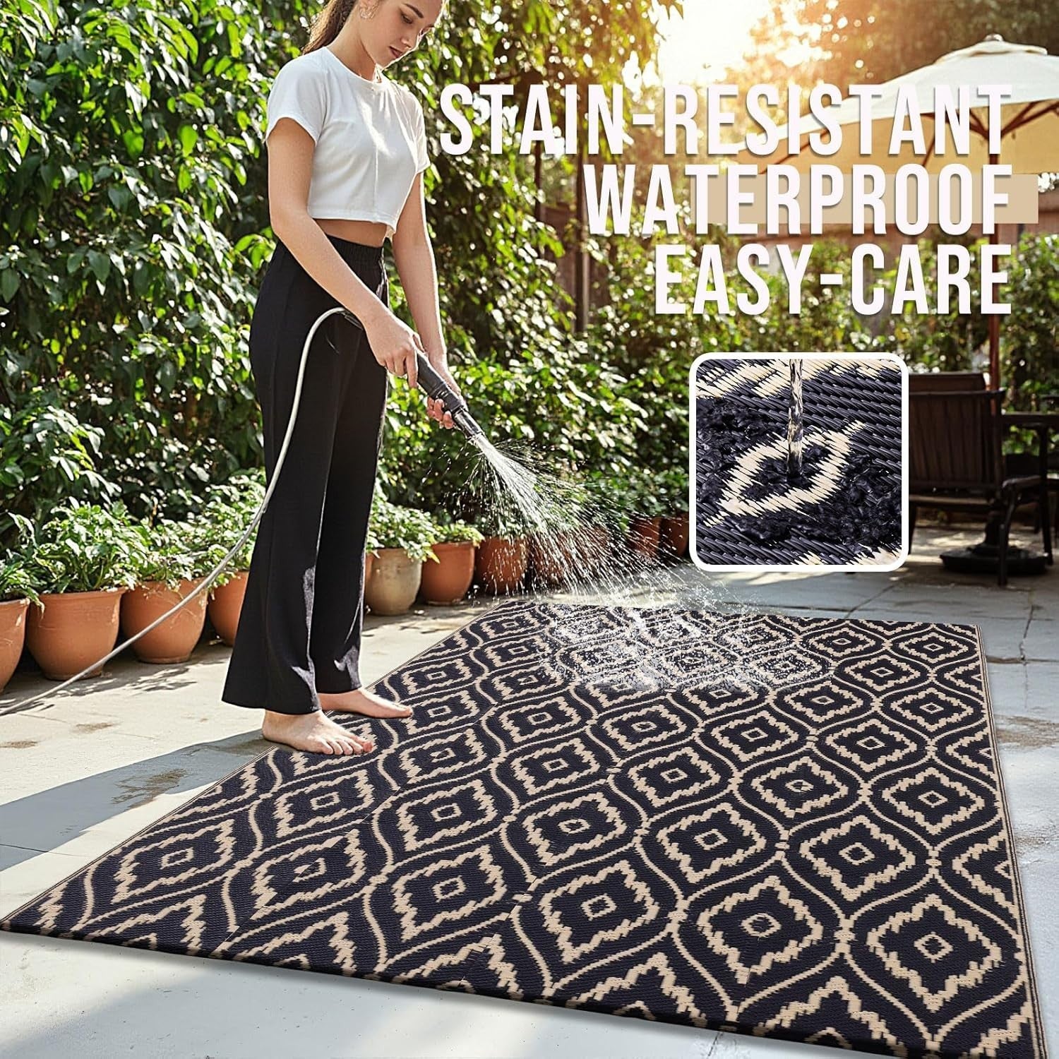Outdoor Waterproof Patio Rug UV Resistant Reversible Garden Mat 150x240cm