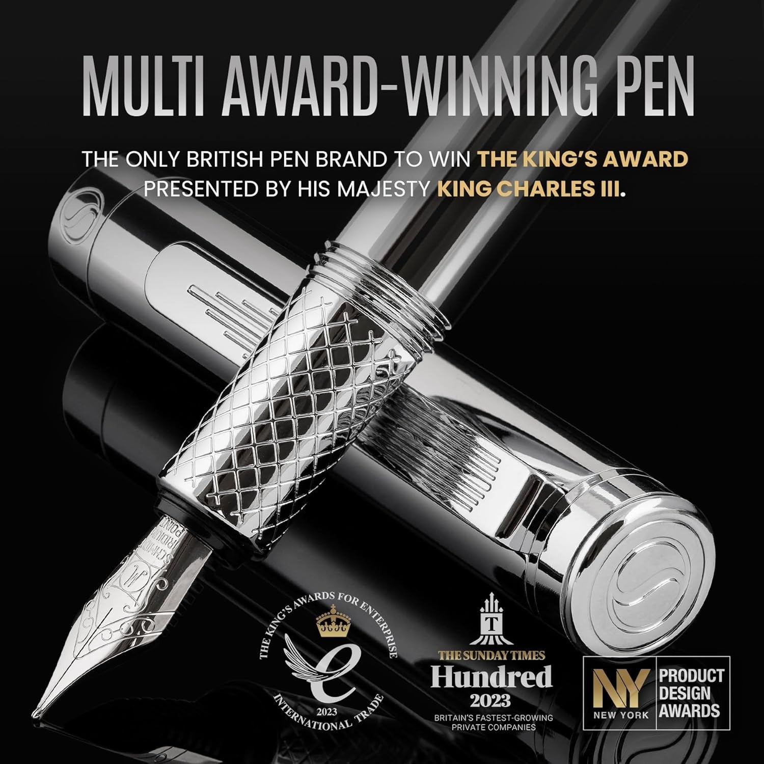 Luxury Silver Chrome Fountain Pen Medium Nib Heavy Brass