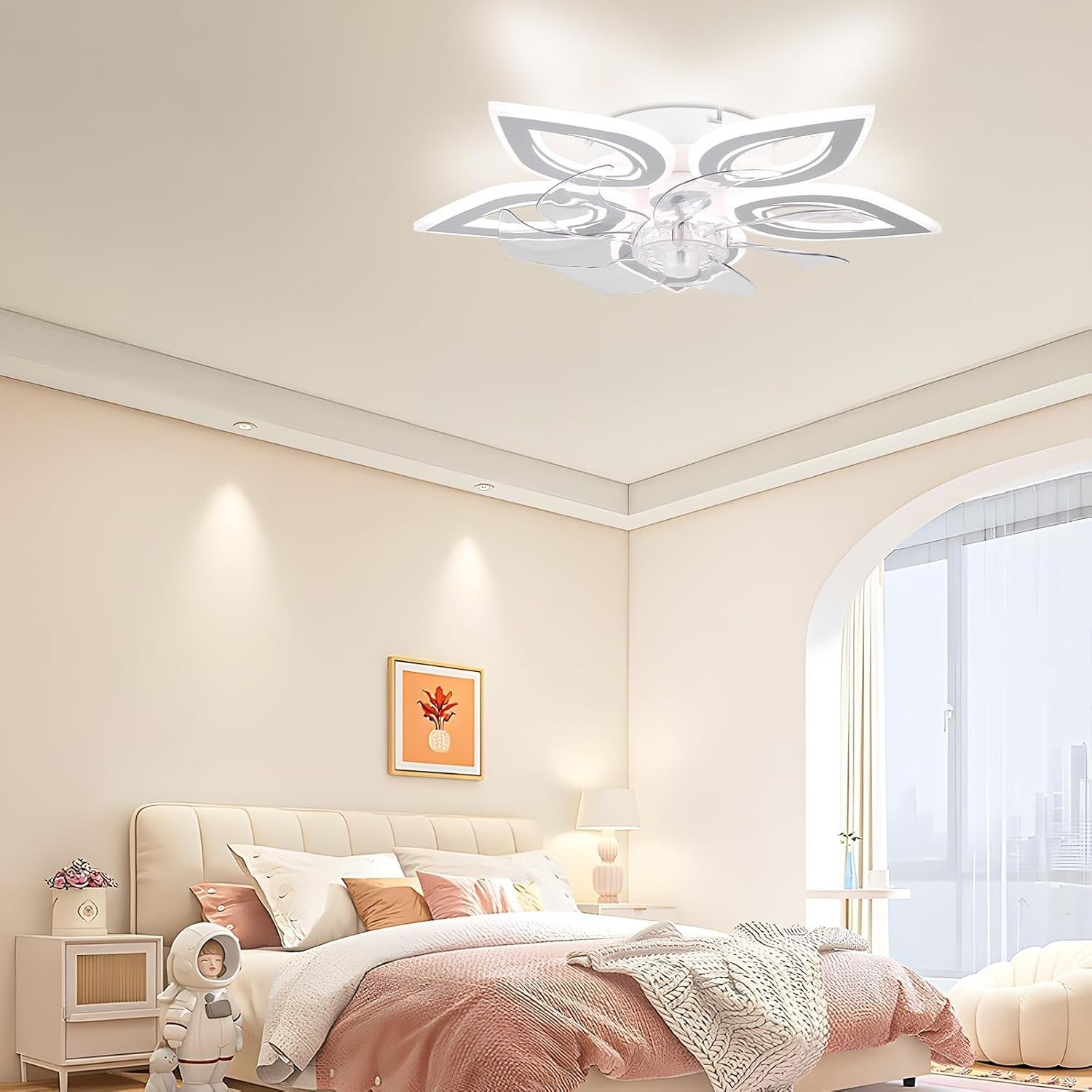 55CM Ceiling Fan with Light, 6-Speed, Remote, White, LED