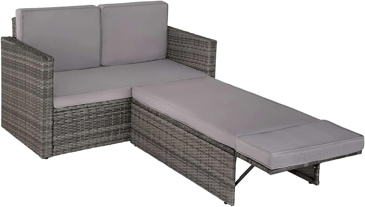 Outdoor Rattan Garden Sofa Set 2 Seater Lounge with Cushions & Extendable Footst